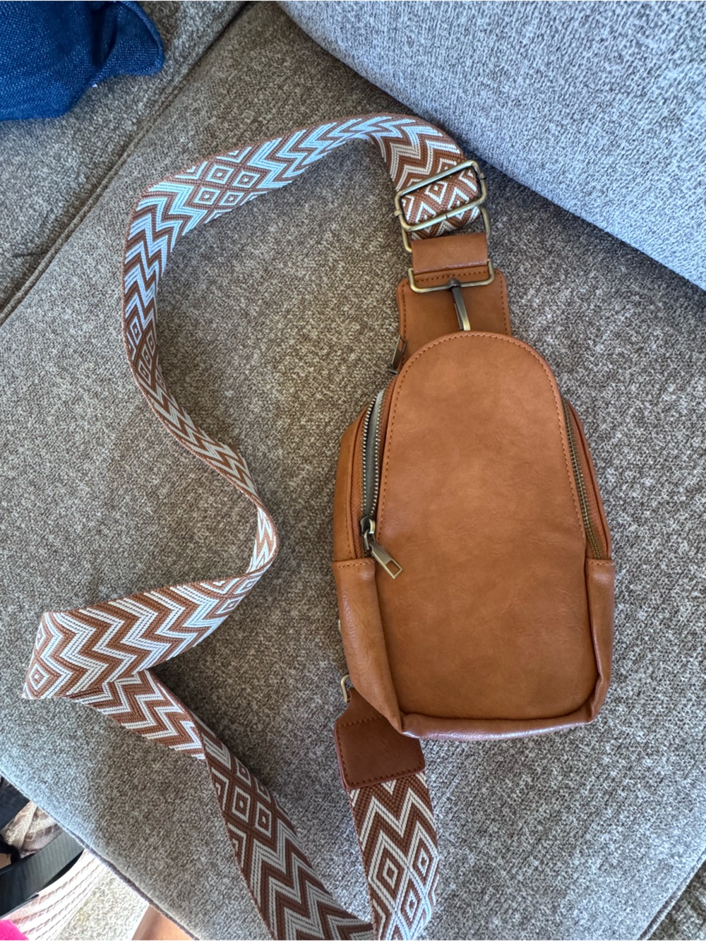 wild fable Brown Crossbody Sling Bag with Patterned Strap